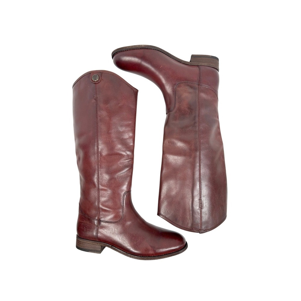 Frye Melissa Button Tall Leather Boots Mahogany Brown FR40065 Womens 8M